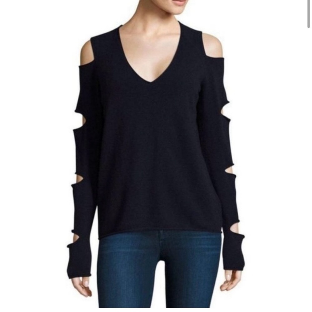 Beautiful Cashmere Black V-Neck Cold Shoulder Sweater- excellent condition 💕